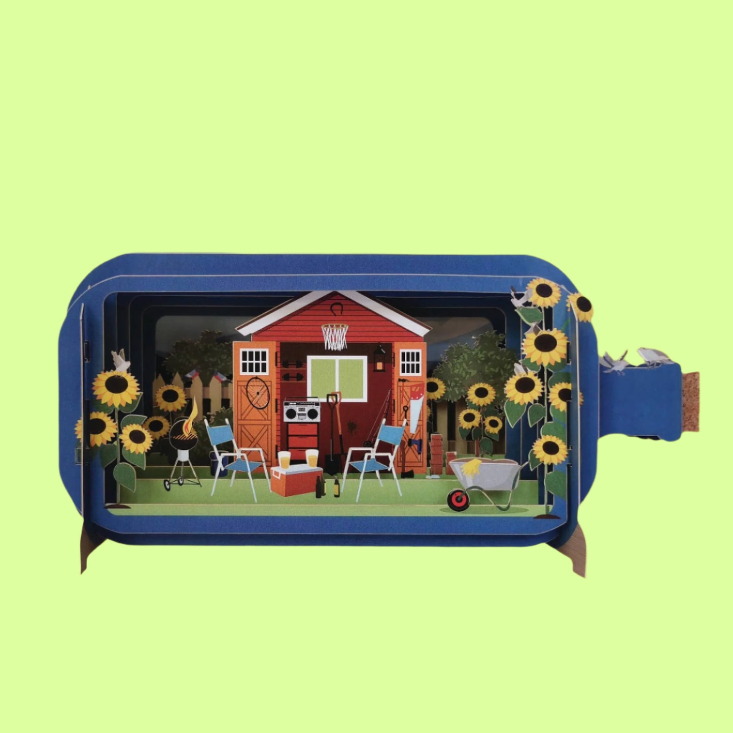 Greeting Card - Message in a Bottle Pop Up Card - Red Barn