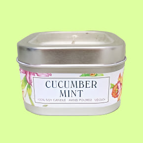 Candle - sq tin Cucumber Mint 4oz
