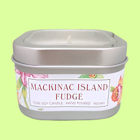 Candle - sq tin Mackinac Island Fudge 4oz