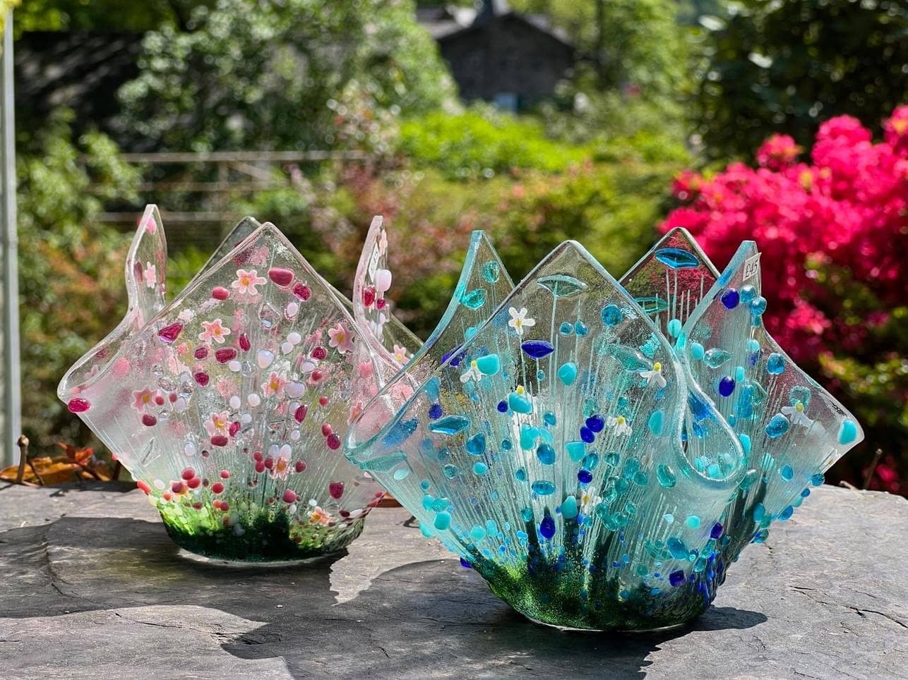 Tealight Holder Handmade Fused Glass - Wildflower Small