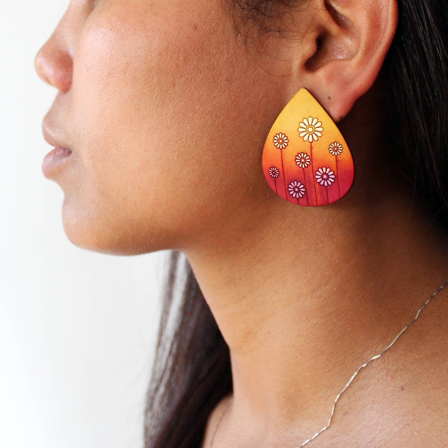 Earrings - Wooden raindrops posts