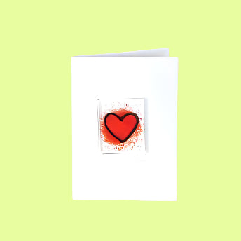 Greeting Card - Handmade Fused Glass - Red Heart
