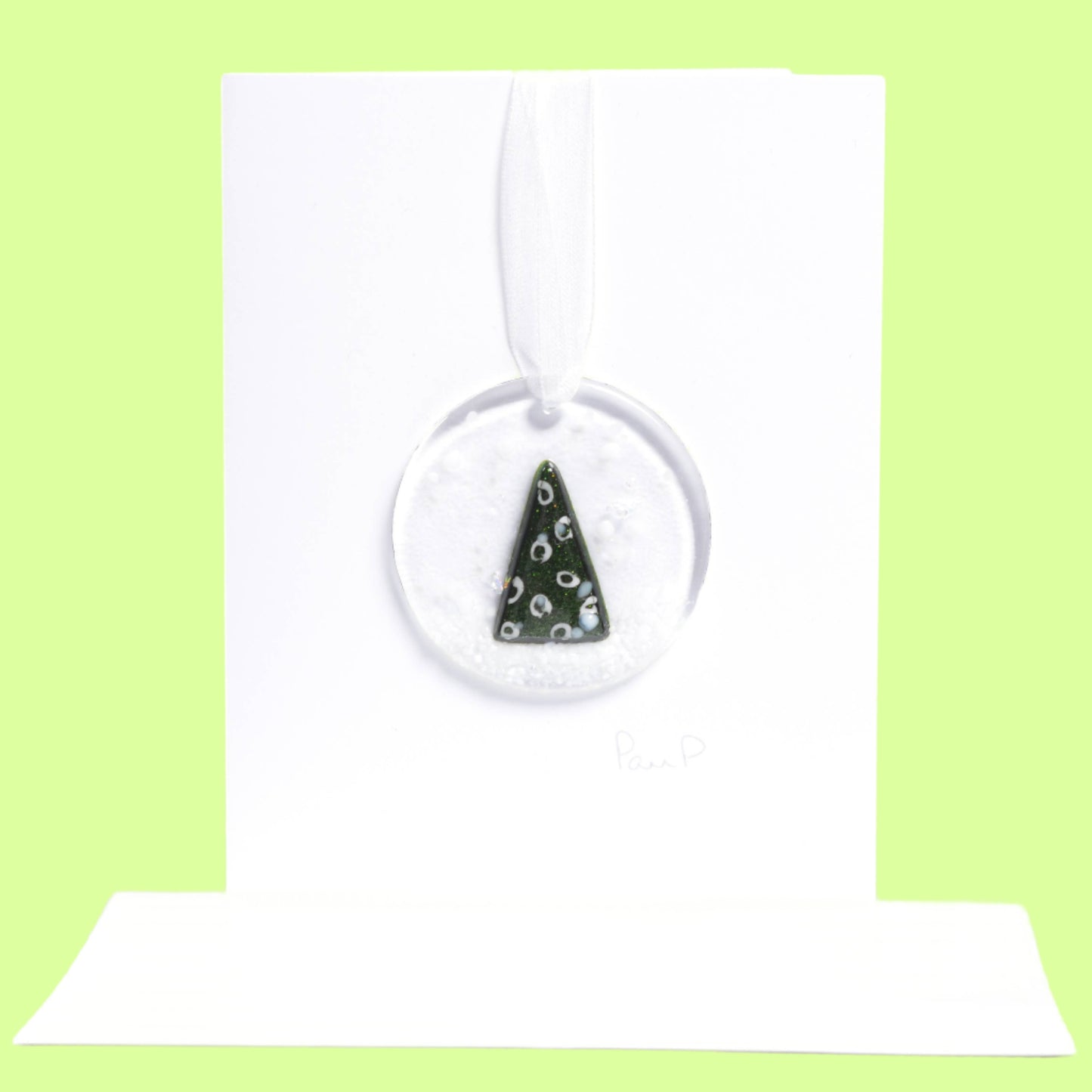 Greeting Card - Handcrafted Fused Glass - Christmas Snow Globe