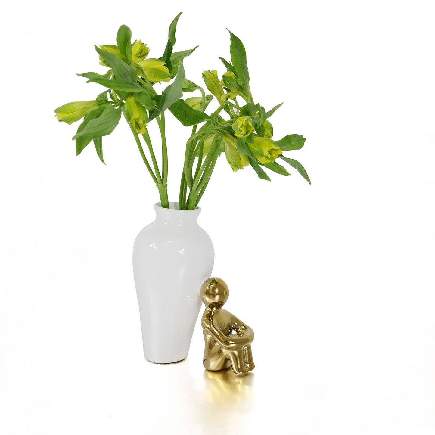 Vase - Gold Guy Sitting / white vase