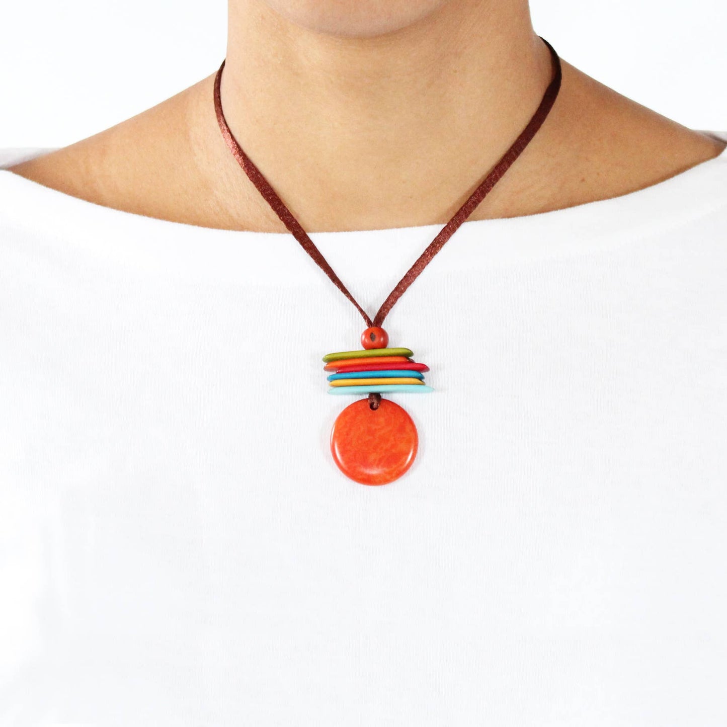Necklace - Tagua Stacked Coins Orange