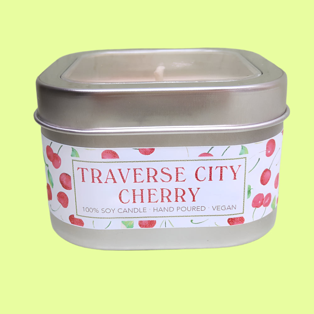 Candle - sq tin Traverse City Cherry 8oz