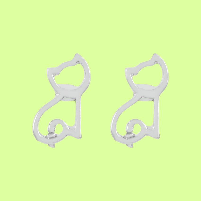 Earrings - Silver Cutout Cat Earrings