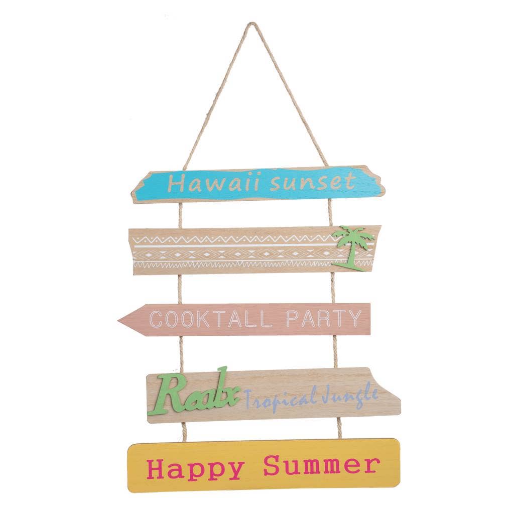 Wall art - Wooden slats on twine happy summer