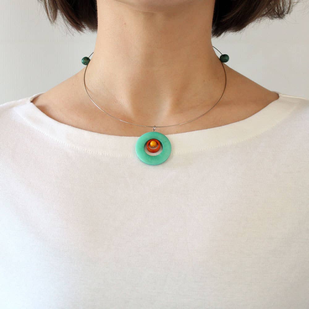 Necklace - Choker Tagua Circles Aquamarine