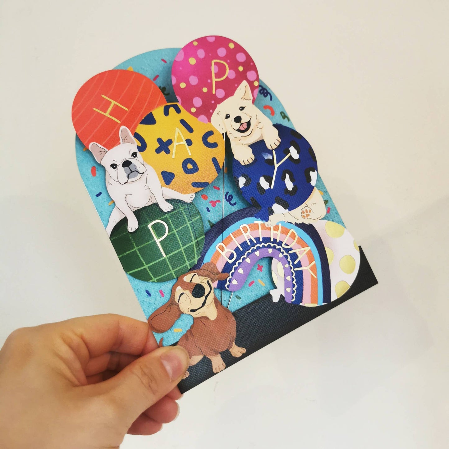 Greeting Card - Dogs w balloons HB cut-out