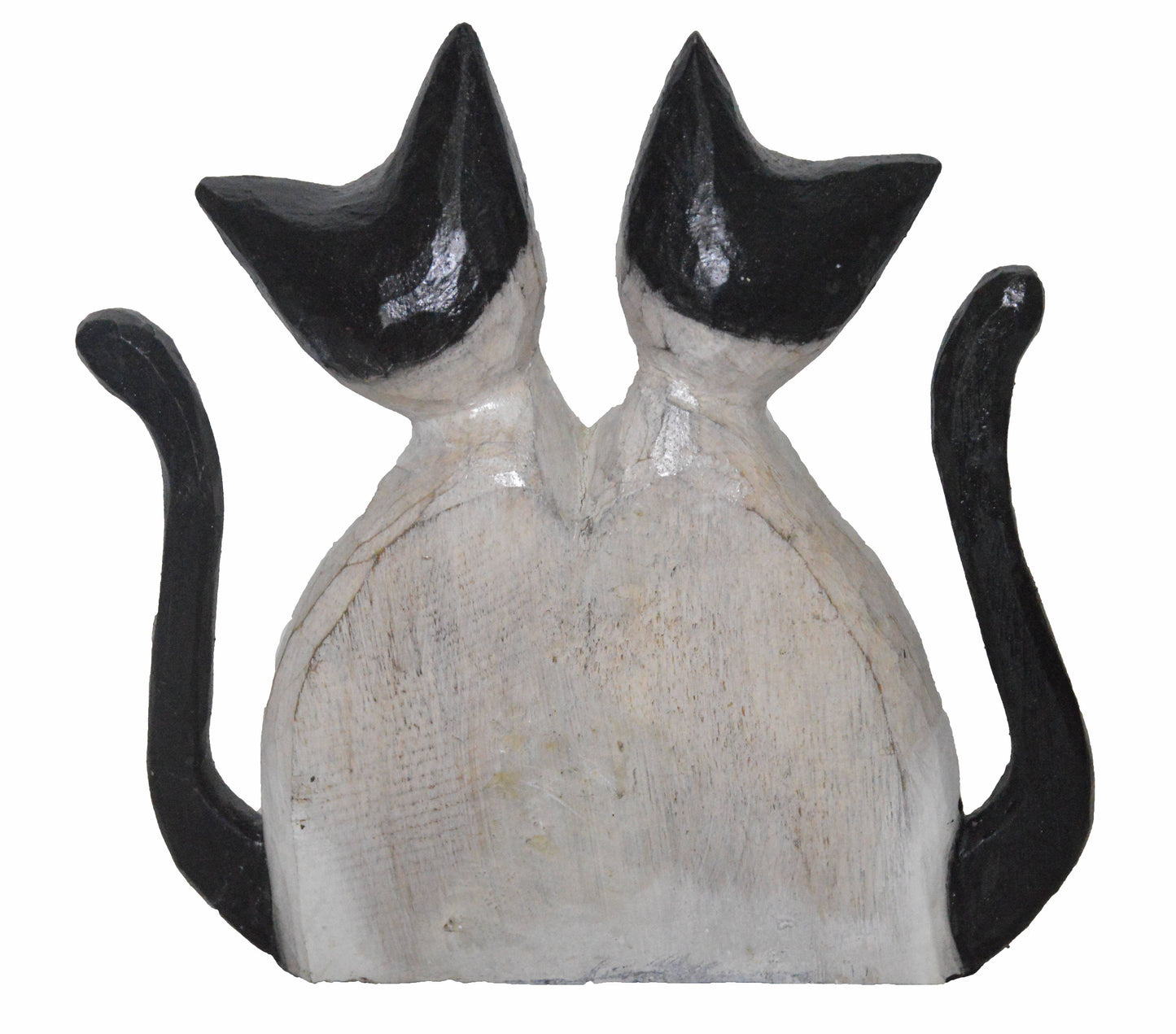 Figurine - Large Hand Carved Wood SIAMESE HUGGING Cats