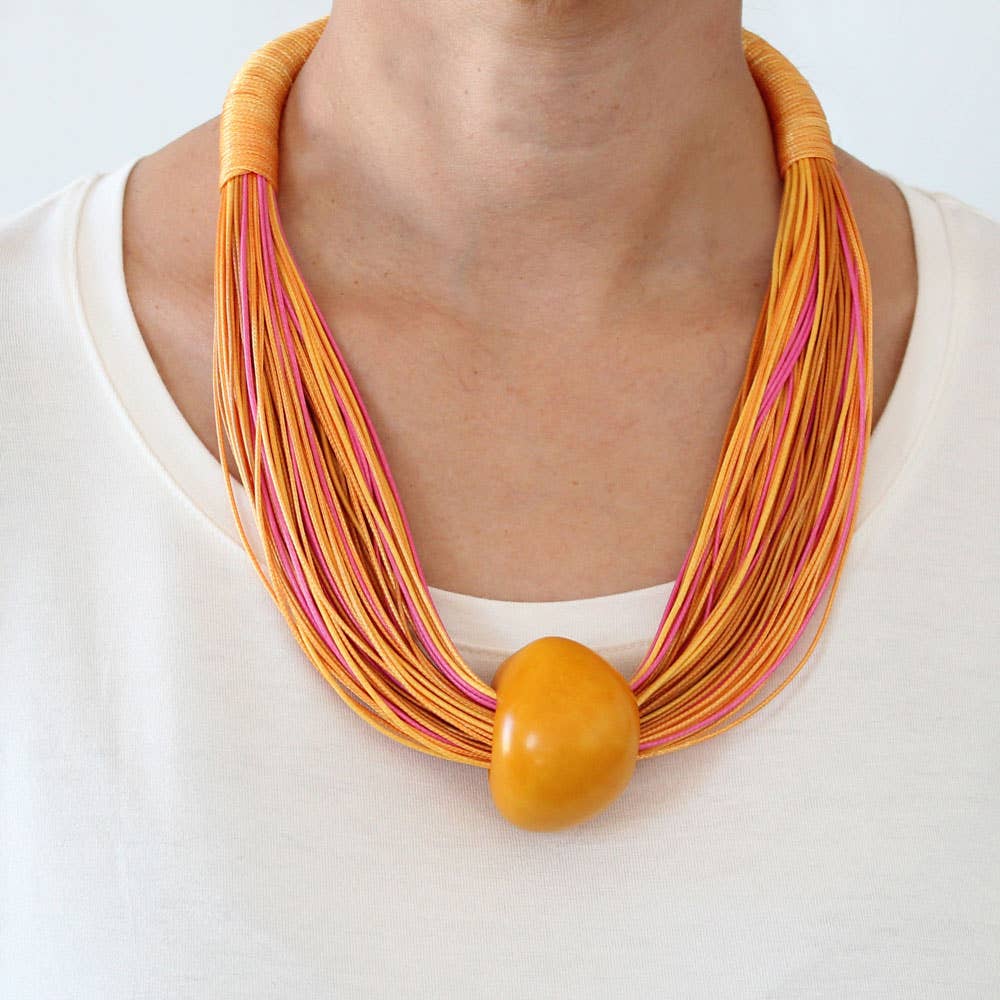 Necklace - Tagua Threads Yellow/Pink