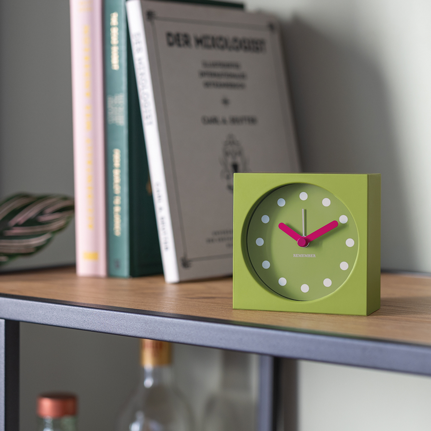 Clock - Table clock with alarm square with Dots - green