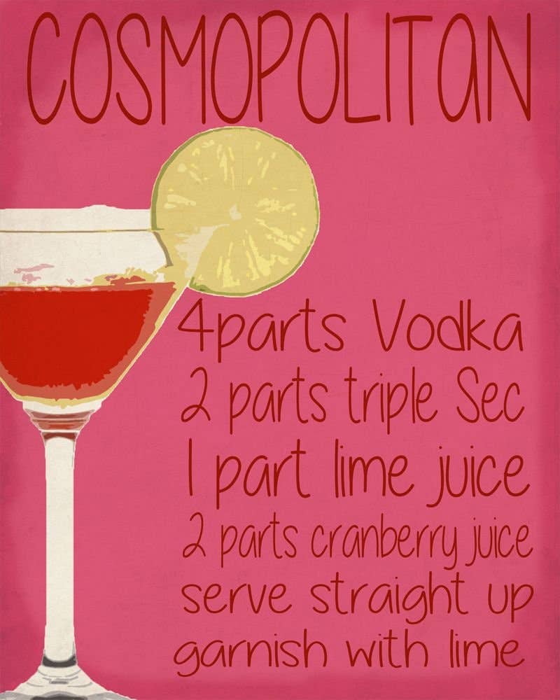 Metal Sign - Cosmopolitan Cocktail Recipe