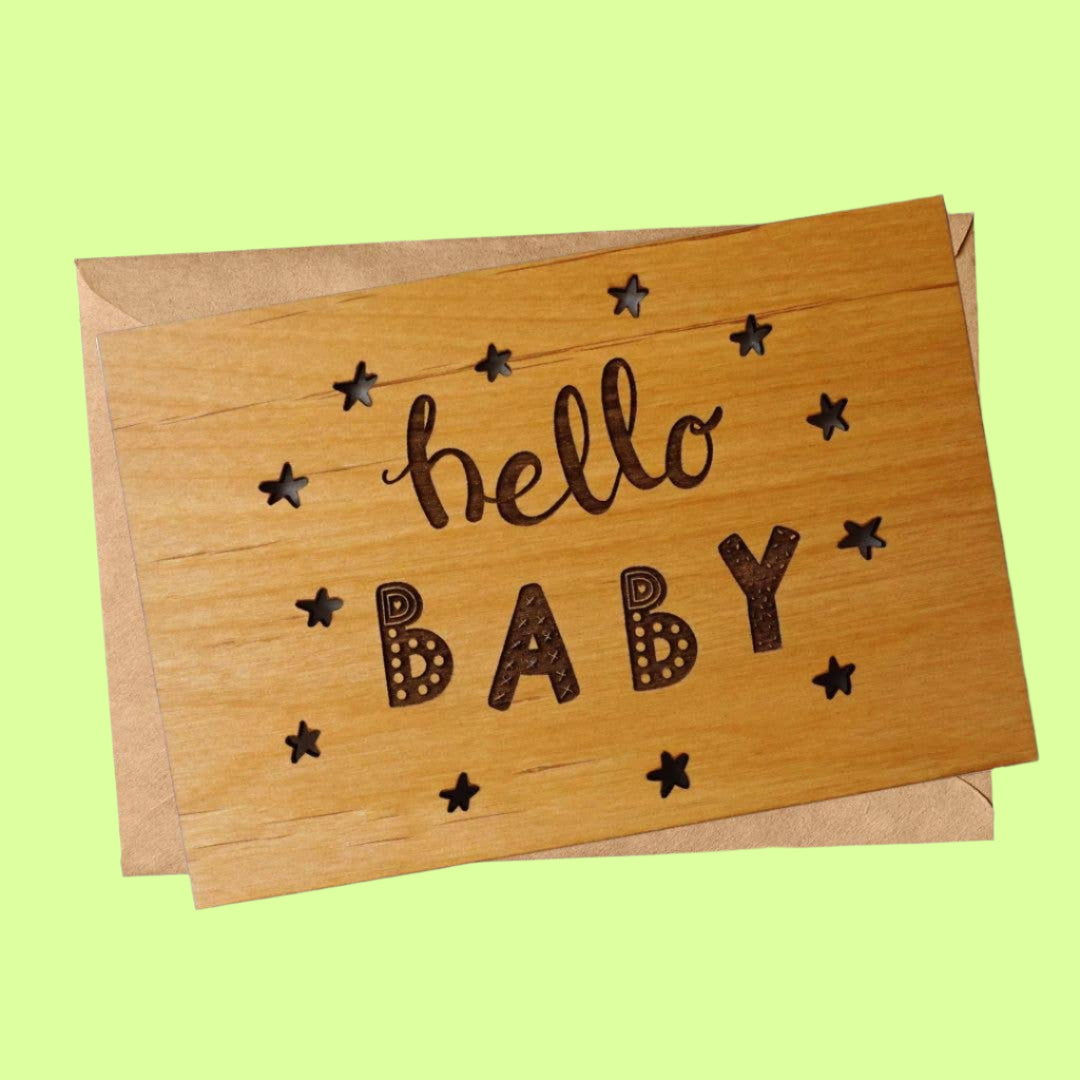 Greeting Card - Wood - Hello Baby