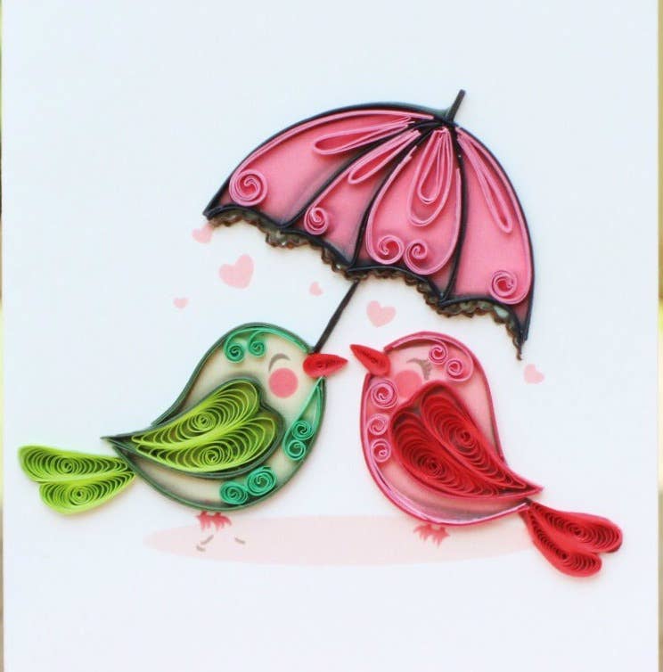 Greeeting Card - Quill Birds & Umbrella