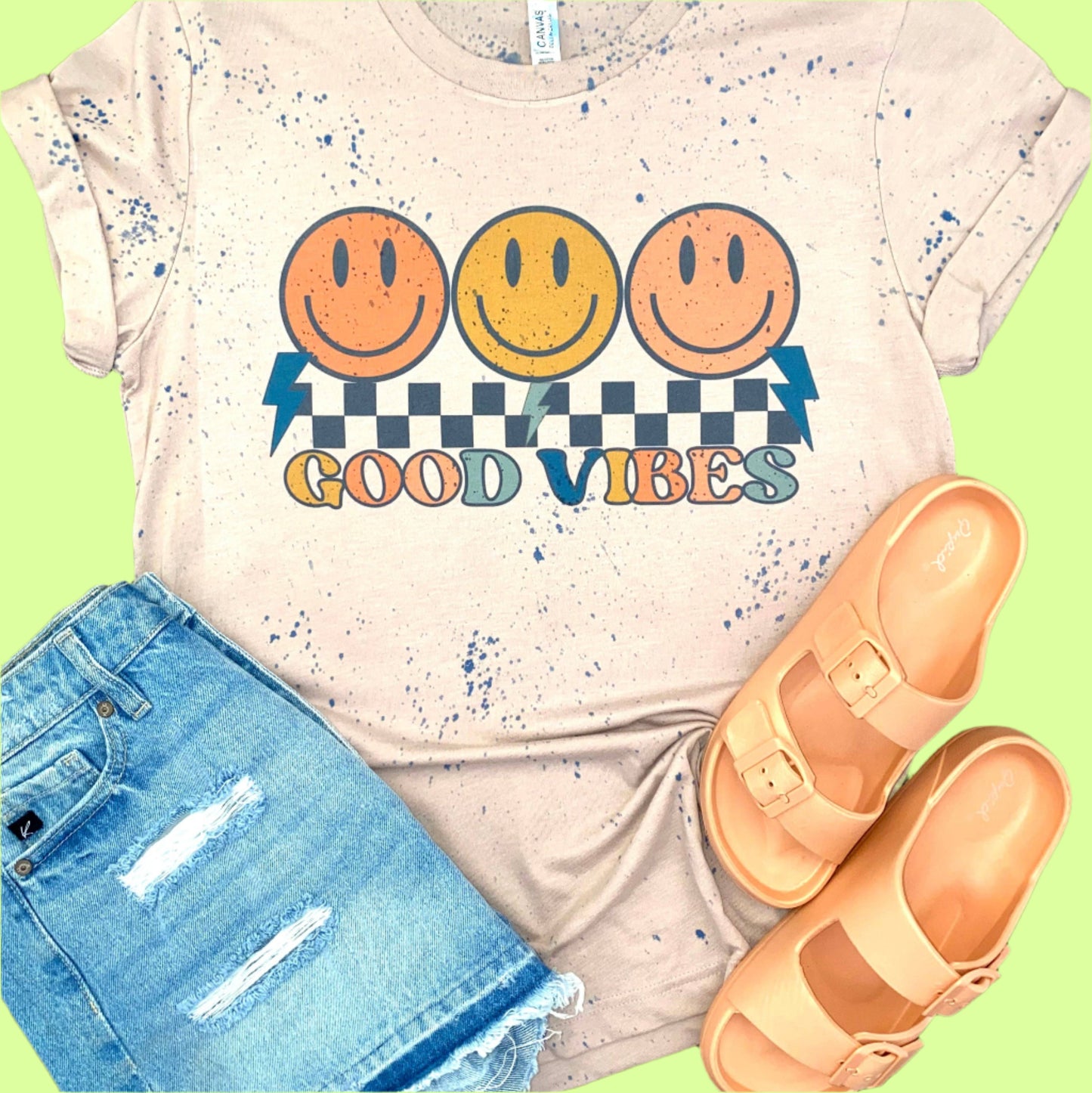 T Shirt - Checkered Good vibes - lge