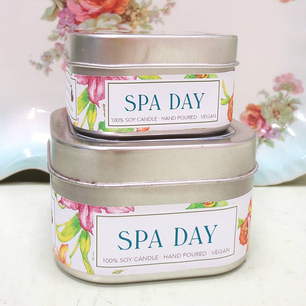 Candle - sq tin Spa Day 8oz