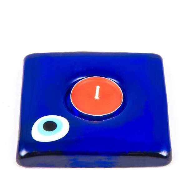 Tealight Holder - cobalt glass evil eye