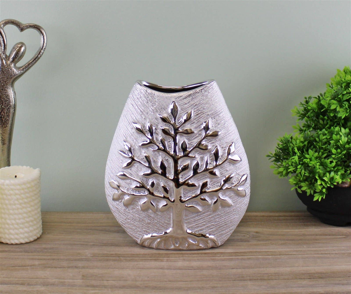 Vase - Ceramic Silver Tree Of Life Vase