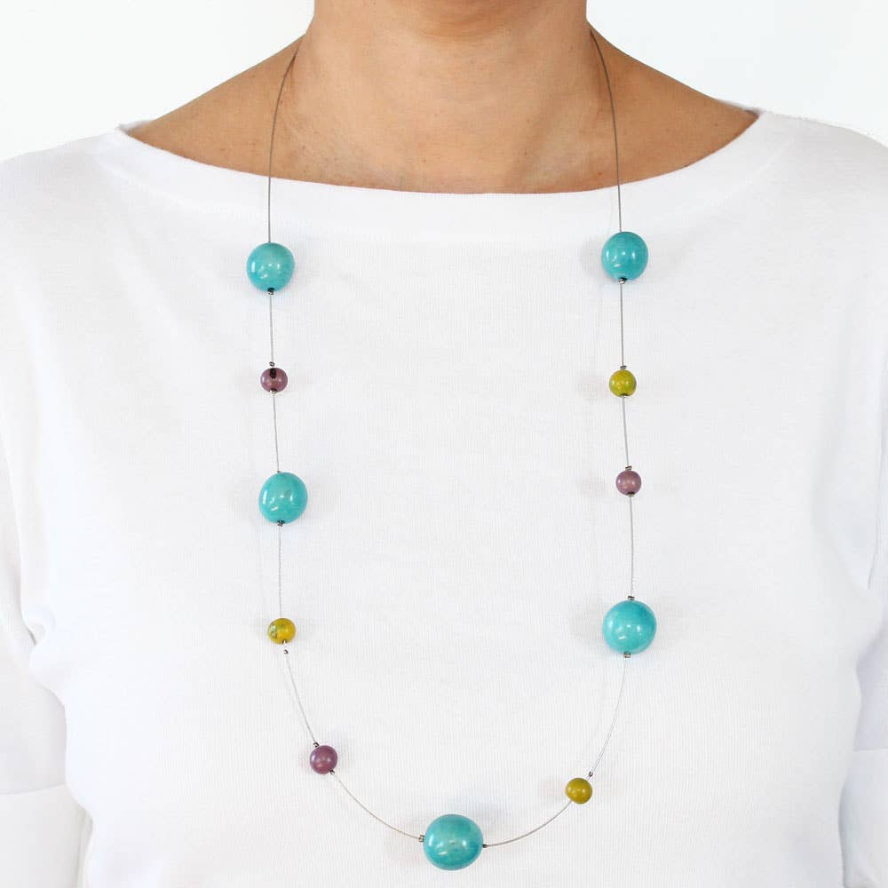 Necklace - Amos Tagua & Acai Beads Aqua