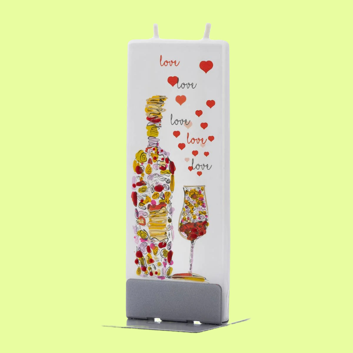 *Candle - Flat Bottle & glass wine Love