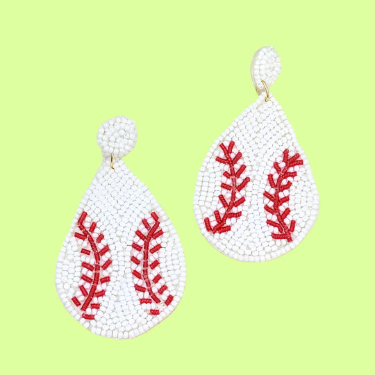 Earrings - Beaded Baseball Teardrop Dangle posts