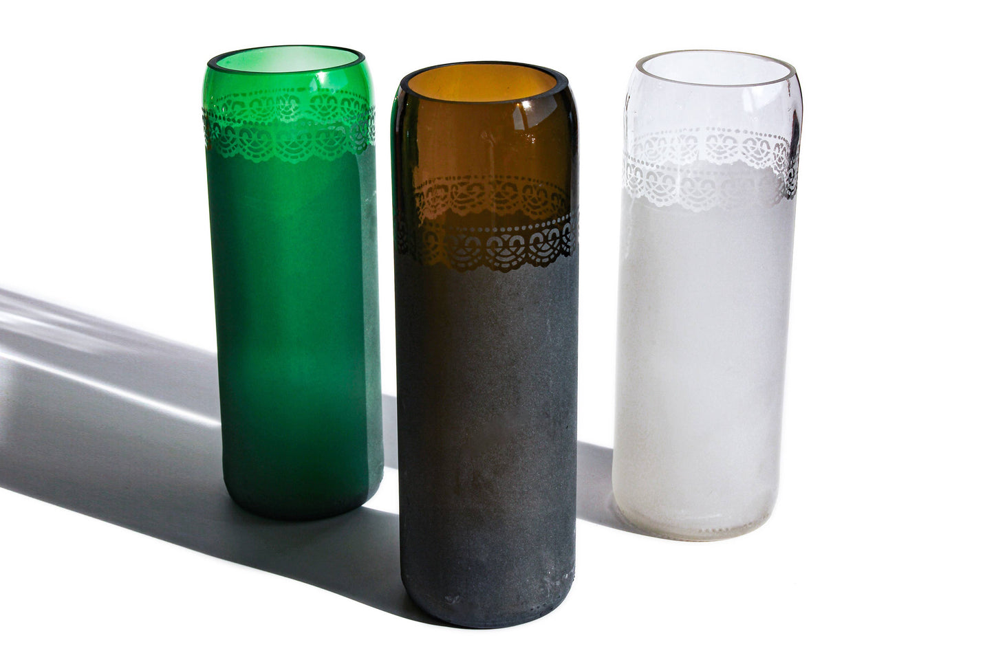 Vase - Green clear top lace