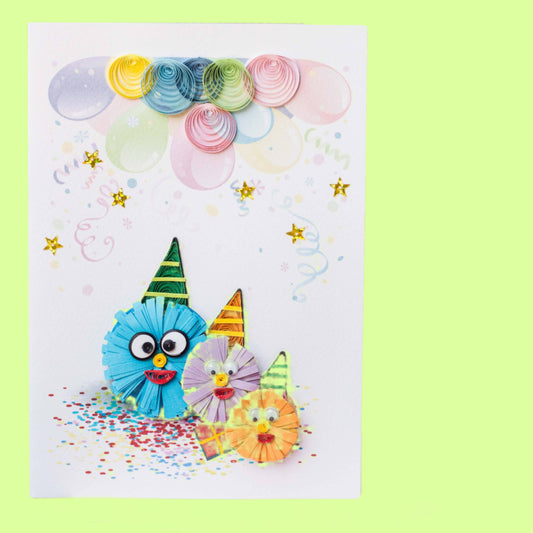 Greeting Card - Quill 3 pom poms w hats