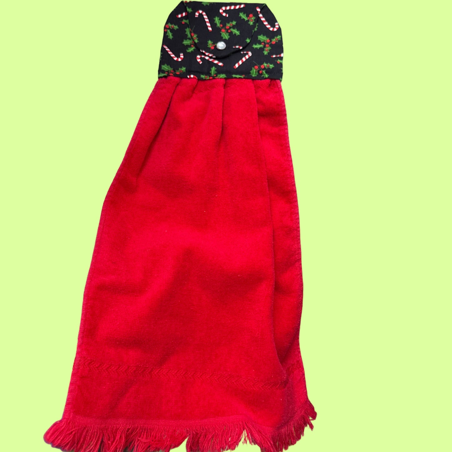 Hand Towel - Handmade by Rosemary - candy canes/holly