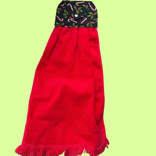Hand Towel - Handmade by Rosemary - candy canes/holly