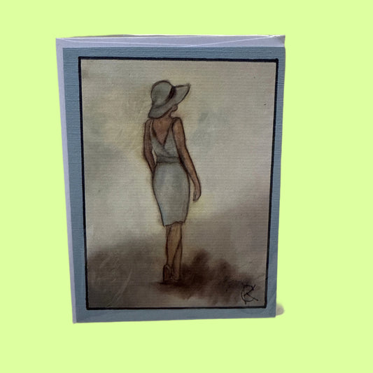 Greeting Card - SK Lady in Blue Dress blue