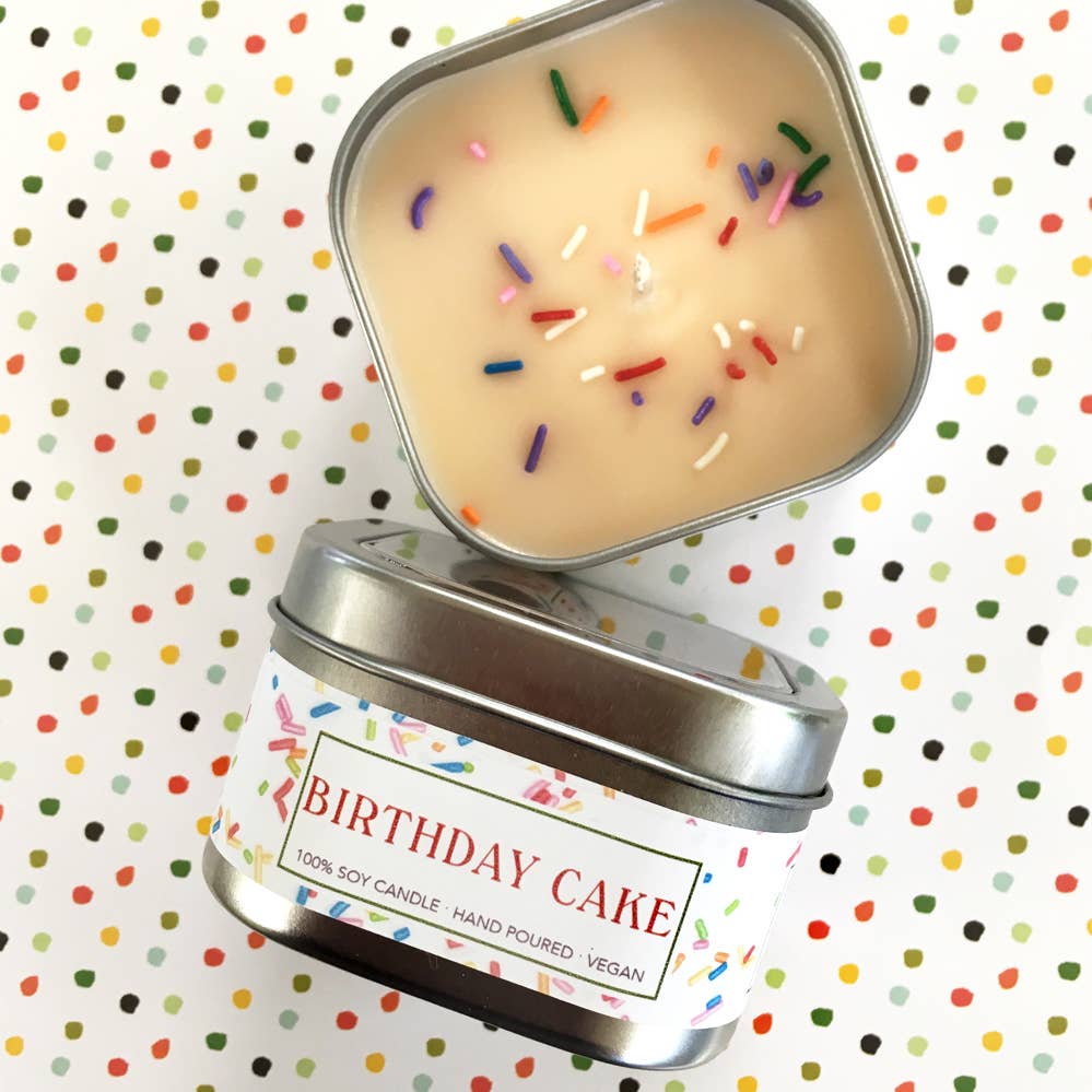 Candle - sq tin Birthday Cake 4oz