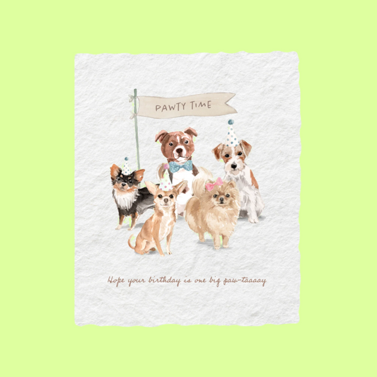 Greeting Card - Single Leaf - Birthday Paw-tay Dogs