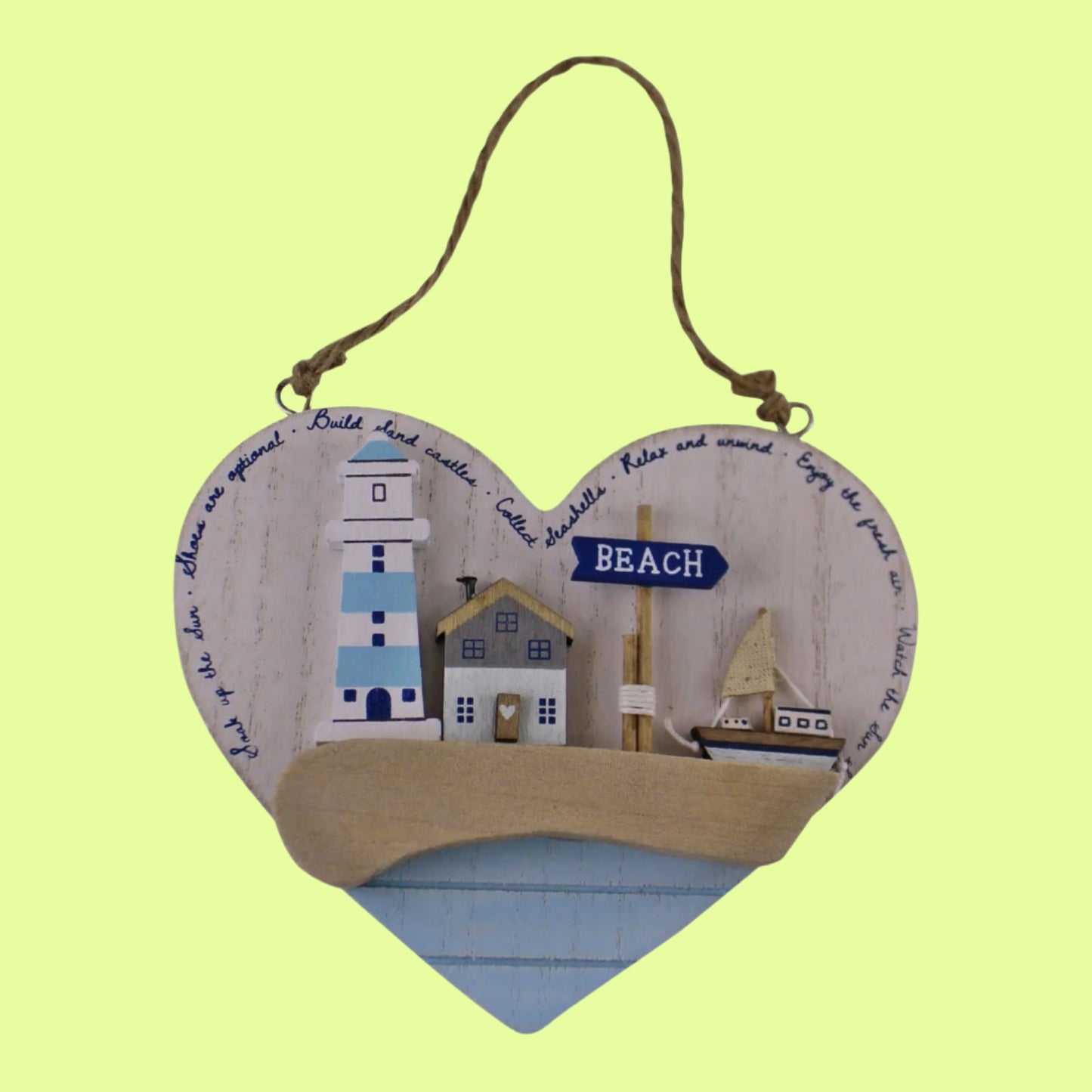 Wood Art - Lighthouse seashore in heart hang