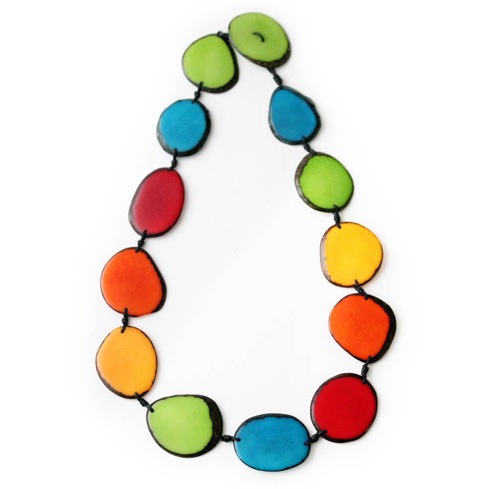 Necklace - Tagua Chips Red/Ivory/Gray