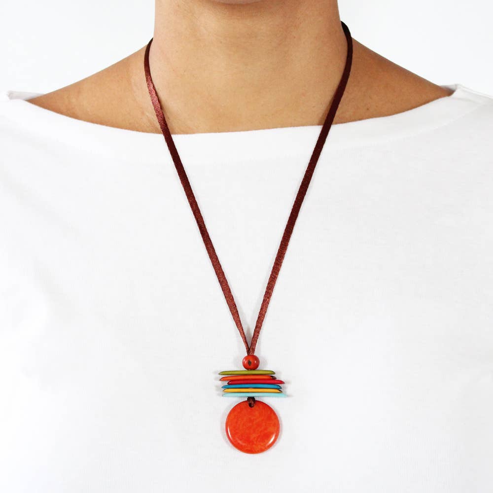 Necklace - Tagua Stacked Coins Orange
