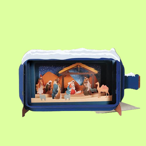 Greeting Card - message in a bottle pop up nativity