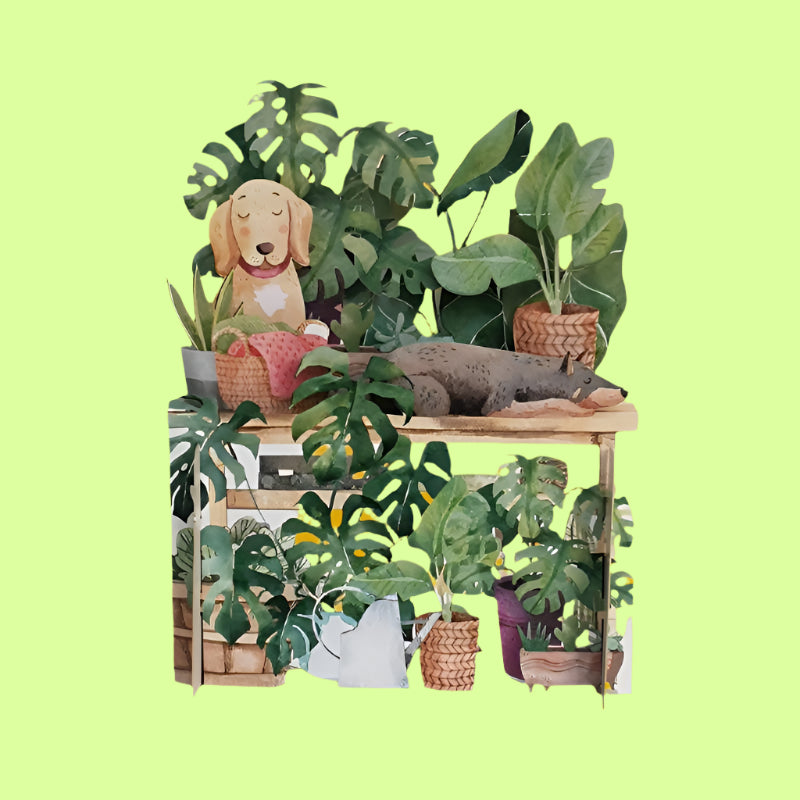 Greeting Card - pop up - Dogs w Plants