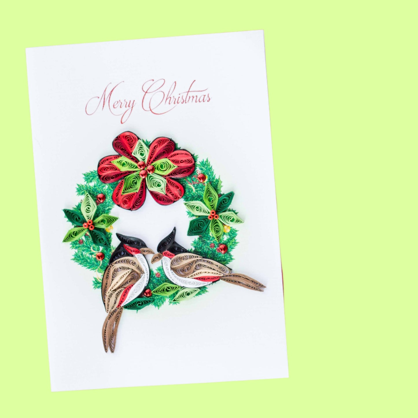 Greeting Card - Quill Christmas Birds with Wreath