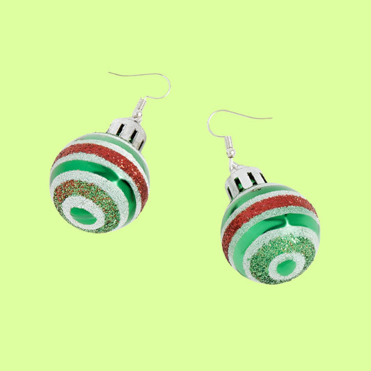 Earrings - C'mas orn Green w Stripe