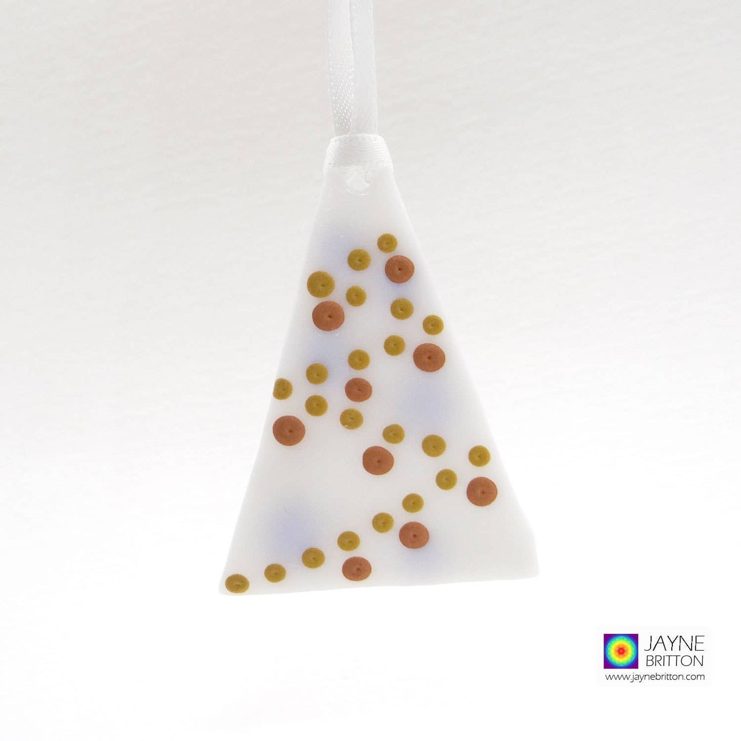 Greeting Card - handmade glass Sparkly green balls on tree ornament