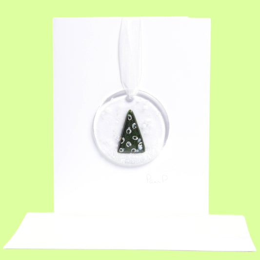 Greeting Card - Handcrafted Fused Glass - Christmas Snow Globe