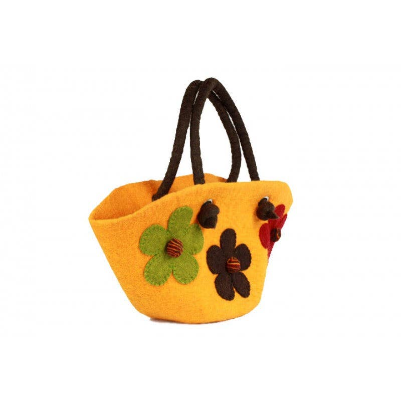 Bag - Wool Felted Tote 3 Flowers Orange