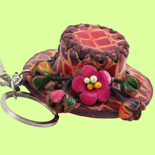 Keychain - leather sun hat flowers