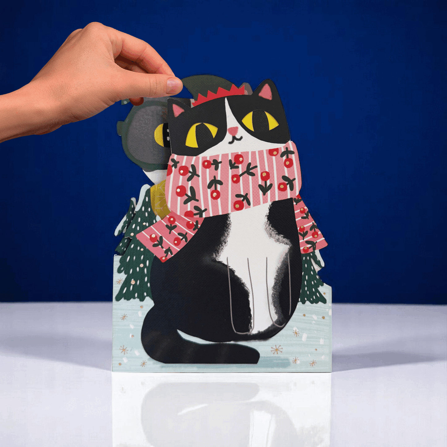 Greeting Card - Moving Eyes Christmas cat