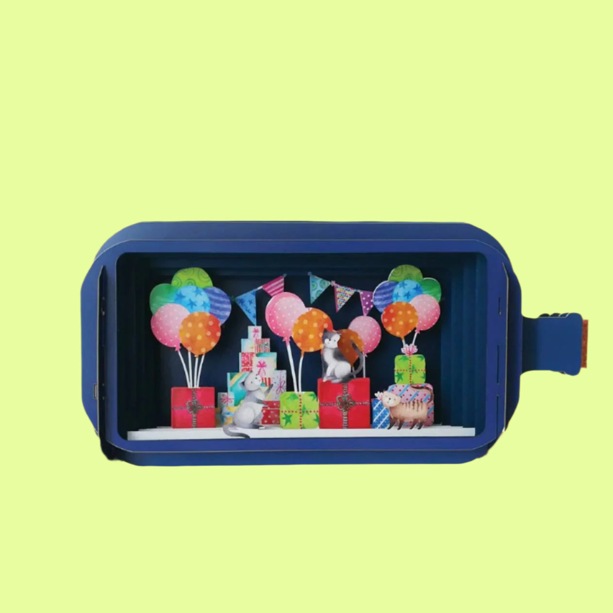 Greeting Card - Message in a Bottle Pop Up Cat Gifts Balloons