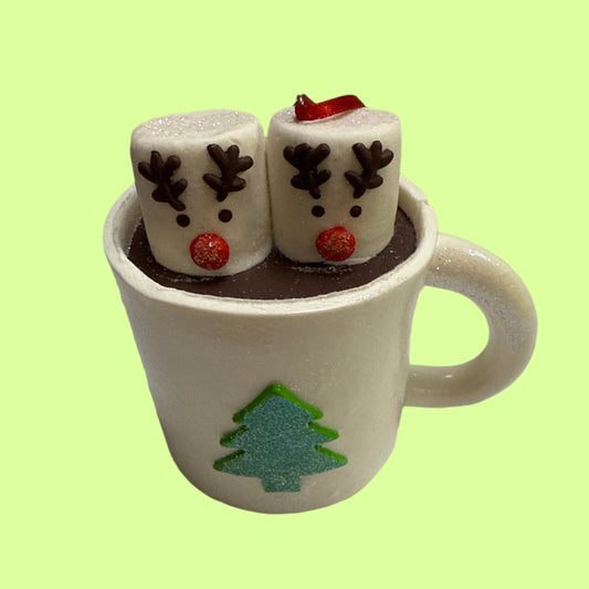 Ornament - hot chocolate mug WHITE w marshmallows