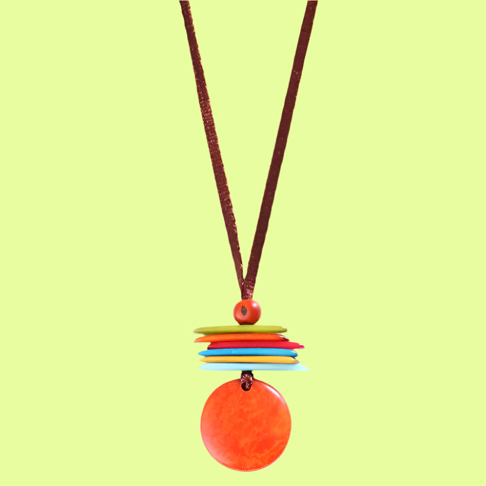 Necklace - Tagua Stacked Coins Orange