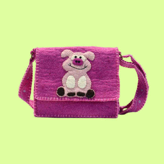 Bag - Wool Felted messenger Bag Smiley Pig